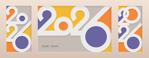 Modern design of 2026 for New Year greeting, Cover, Banner, Art wall, Greeting card dan social media template. Paper cut of number 2026 on frame concept. Happy new year 2026