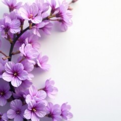 Fototapeta premium Delicate purple Aubrieta blooms cascade on a soft white background , nature, herb