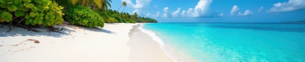 White sand beach, crystal clear tropical water, vibrant coral , clear, marine