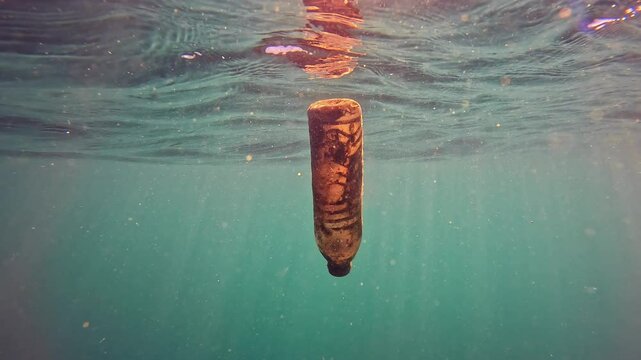 Bottle is disrupts the natural serenity of the ocean, highlighting the ongoing issue of plastic waste in marine ecosystems