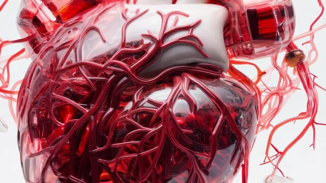 Anatomically correct human heart with venous system, realistic model. 3D illustration for medical applications, educational sites, websites