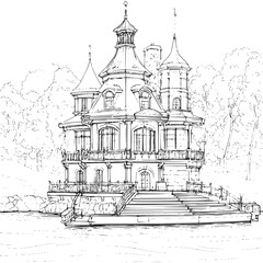 Obraz premium Contemporary style Boathouse coloring book design, Contemporary style Boathouse vector illustration