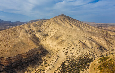 This is an aerial drone shot from Canary islands. Sotavento beach is on the coast of Fuerteventura island. October 2019