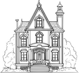 Gothic style Mansion coloring book design, Gothic style Mansion vector illustration