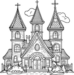 Fototapeta premium Gothic style Monastery coloring book design, Gothic style Monastery vector illustration