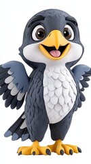 Obraz premium Joyful Cartoon Bird with Gray and White Plumage