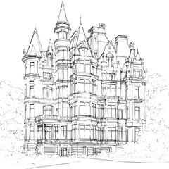 Obraz premium Victorian style Office tower coloring book design, Victorian style Office tower vector illustration