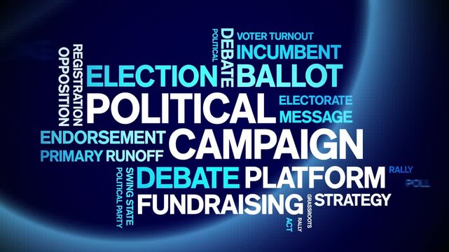 Political Campaign animated word cloud;text design animation tag kinetic typography seamless loop.