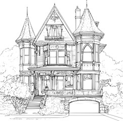 Fototapeta premium Victorian style Villa coloring book design, Victorian style Villa illustration art