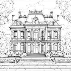 Obraz premium Baroque style Mansion coloring book design, Baroque style Mansion illustration art
