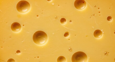 Close-up of yellow cheese with holes texture surface food background.