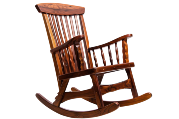 Crafted from rich wood, this vintage rocking chair invites relaxation at sunset on a cozy porch, perfect for quiet evenings isolated on transparent background
