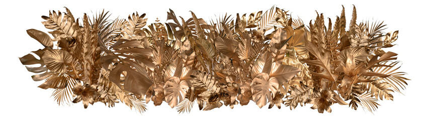 Golden tropical leaf PNG on transparent background Abstract monstera leaf decoration design, PNG (Photo).