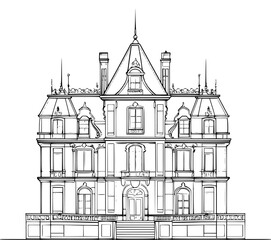Fototapeta premium Blueprint design of Chateau, Chateau line art vector graphic