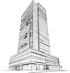 Fototapeta premium Blueprint design of Mixed use building, Mixed use building line art vector graphic