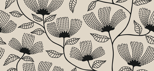 Abstract floral background with flower and leaves seamless pattern with dotted flat style © andin