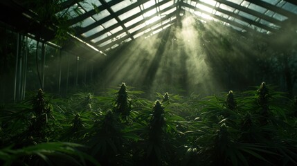 Greenhouse Cannabis Plants Sunlight Rays