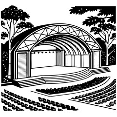 Outdoor Amphitheater Stage Design Surrounded by Lush Trees for Concerts and Performances