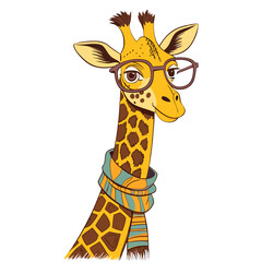 Stylish Giraffe Character with Glasses and Scarf Perfect for Kids Art and Fashion Design