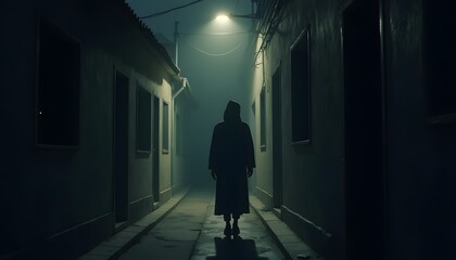 Silhouette of Person in Dim Alleyway