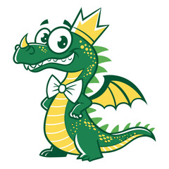 Obraz premium Cute Cartoon Dragon Character with Crown and Bowtie Ideal for Kids Products and Designs