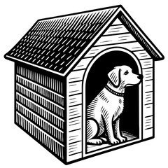 Dog in Wooden Doghouse for Pet Care Illustration and Home Decor Design