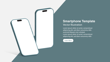 3D Smartphone Mockup with White Screen – Realistic Mobile Phone Front View on Isolated Background, Device Collection with Shadow – Vector Illustration