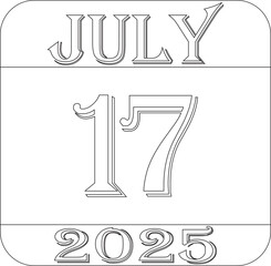July calendar 2025 line art icon .Agenda plan, july month schedule calendar and Time planner.Meeting appointment time.Calendar Event schedule date.calendar date icon on white background.