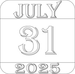 July calendar 2025 line art icon .Agenda plan, july month schedule calendar and Time planner.Meeting appointment time.Calendar Event schedule date.calendar date icon on white background.