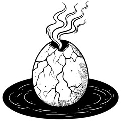 Cracked Egg with Smoke Rising and Water Reflection for Fantasy Art and Tattoo Design