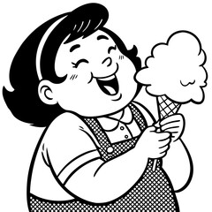 Happy Child Holding Cotton Candy Fun Illustration for Kids Coloring Books and Prints