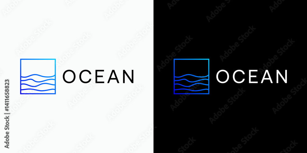 Poster ocean wave shape line vector logo design with modern, simple, clean and abstract style. icon for bus