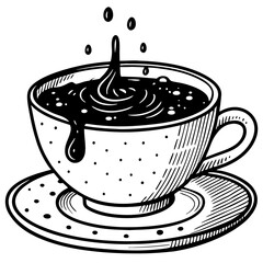 Hand-Drawn Coffee Cup with Swirling Liquid Perfect for Tattoo Designs and Coloring Books