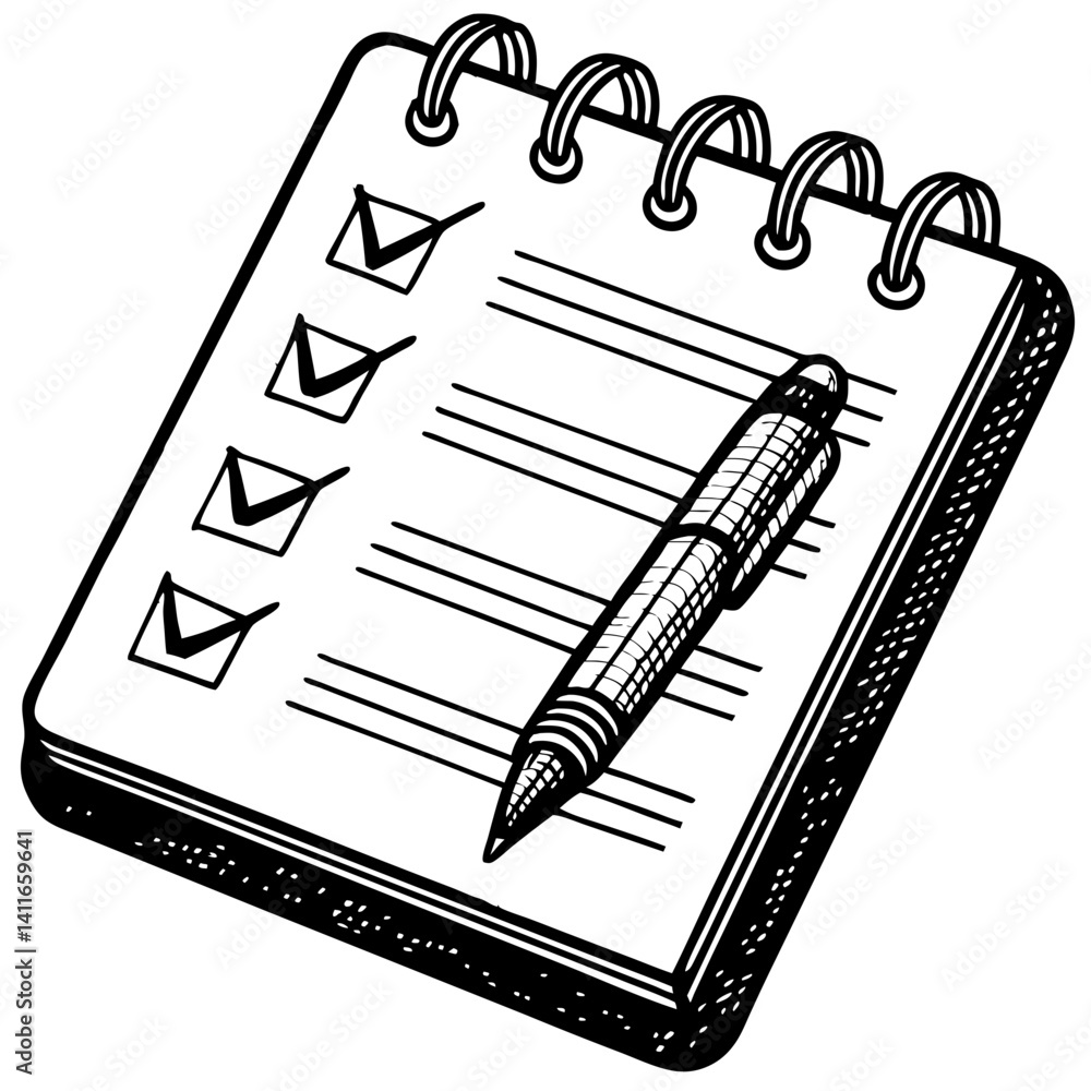 Poster notepad with checkboxes and pen for tasks and to-do lists illustration