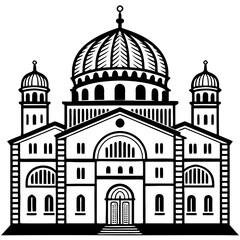 Intricate Vector Illustration of a Historic Cathedral with Domes and Towers for Art Projects