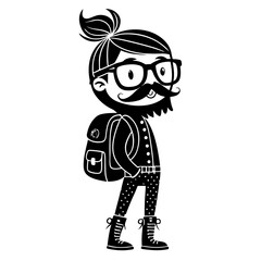 Cool Hipster Boy Character with Glasses and Backpack for Trendy Designs