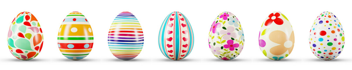 Easter Egg Set on a transparent white background. 3D rendering illustration
