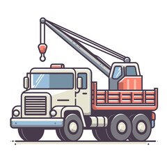 Heavy duty crane truck in beige and red colors. Perfect for construction equipment, industrial machinery or cargo transportation illustrations.