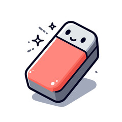 Cartoon eraser in coral and gray colors on white background. Perfect for school supplies, stationery or educational tool illustrations.