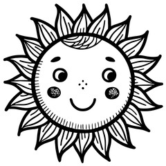 Cute Cartoon Sun Character with Smiling Face and Leafy Rays for Children's Designs