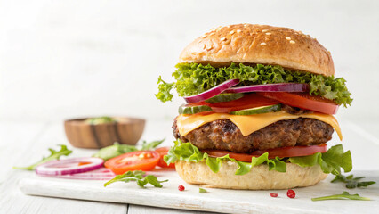 Bacon Burger Beef Patty on White Background

