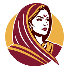 Elegant Indian Woman with Traditional Attire and Jewelry in Vector Art Design