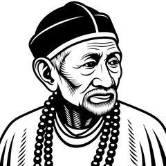 Fototapeta premium Detailed Vector Illustration of an Elderly Man with Beads and Traditional Headwear for Diverse Uses