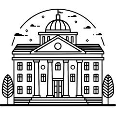 Classic Architectural Building with Dome and Columns Ideal for Coloring Books and Designs