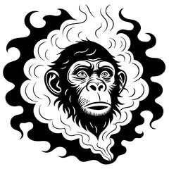 Fototapeta premium Bold Monkey Face Surrounded by Swirling Smoke Ideal for Tattoo Designs and Graphic Art