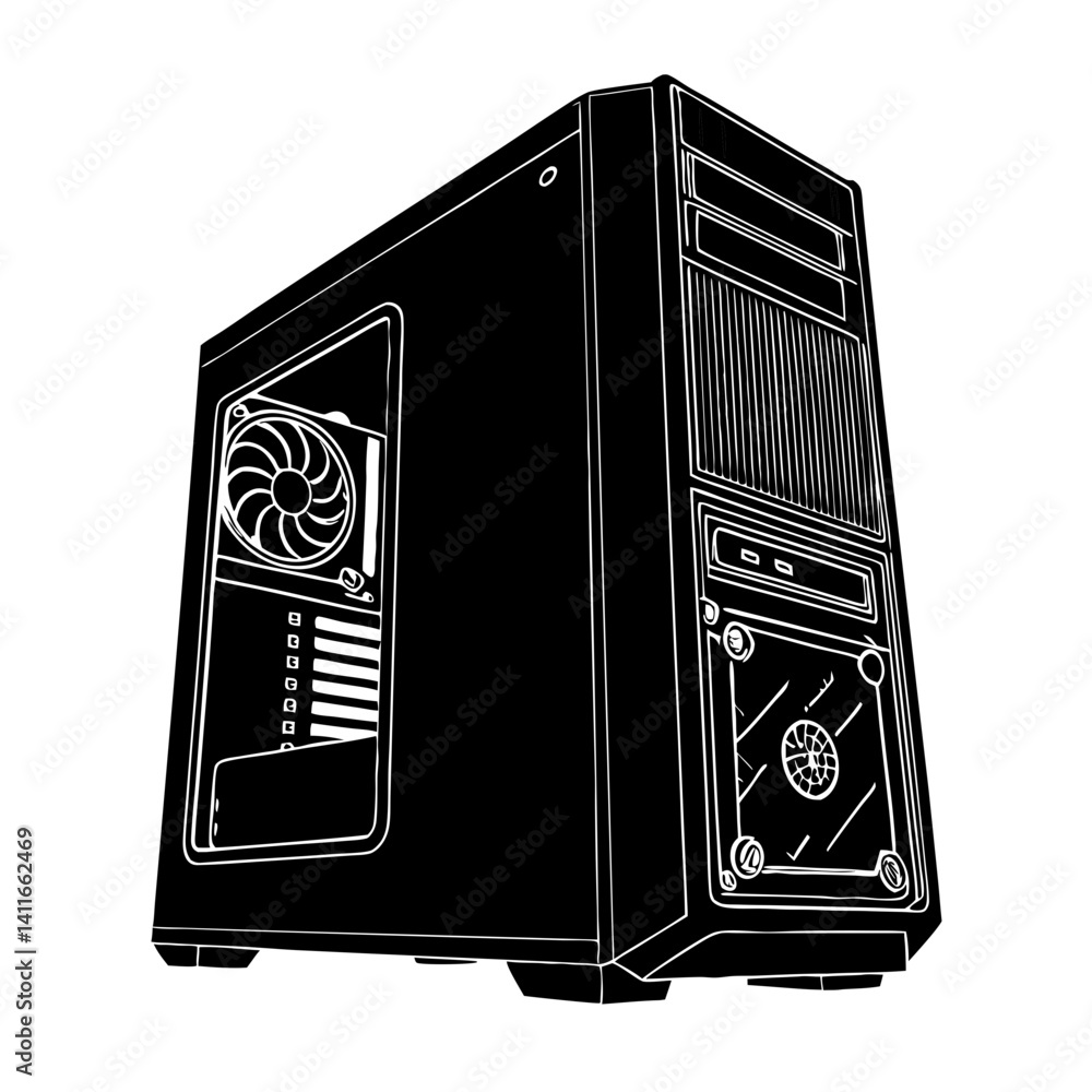Aufkleber detailed vector illustration of high-performance computer tower case design for technical graphics
