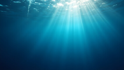 Fototapeta premium Tranquil underwater scene with soft sunlight and bubbles—deep, calming, and ideal for nature or wellness themes.