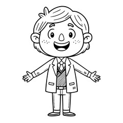 Cheerful Cartoon Boy in Suit with Open Arms for Coloring and Educational Materials