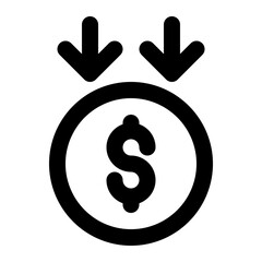 money dollar currency value down decrease. minimalist outline icon for web and app