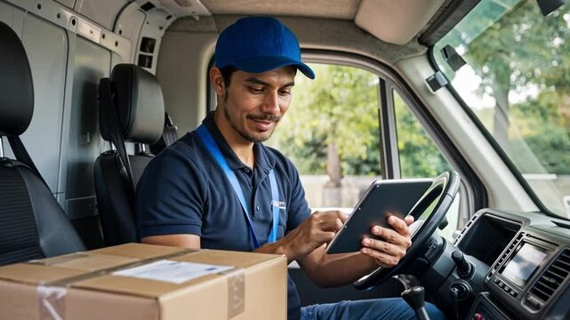 Courier Using Tablet to Track and Manage Deliveries